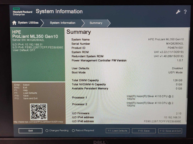HPE ML350 Gen10 2x Xeon Silver 4110 @ 2.10Ghz 128GB RAM , E208i-a SR RAID 2.5\\" $