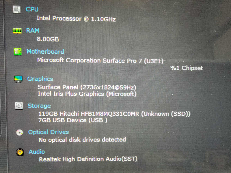 Microsoft Surface Pro 7 1877 | i5-1035G4 @1.1GHz | 8GB RAM | 128GB SSD