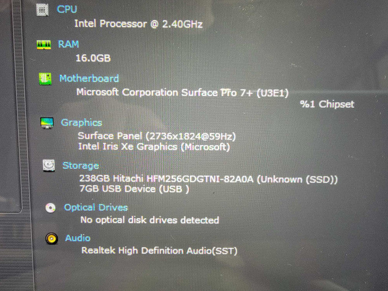 Microsoft Surface Pro 7+ 1960 12.3\\" i5-1135G7 @2.40GHz 16GB RAM 256GB SSD