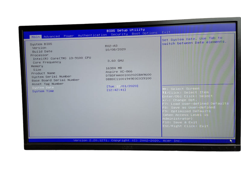 ACER Aspire XC - 866 i3 - 9100 CPU  @  3.60GHz  16GB DDR4 Ram  Î¸