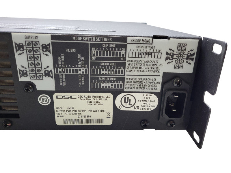 QSC CX-254 Professional Power Amplifier 4 Ch 170/250/450 WPC 340/500/900 READ Q$