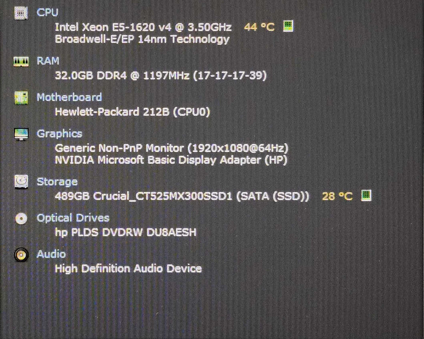 HP Z440 Workstation, Xeon E5-1620v4 3.50GHz, 32GB DDR4, M2000, 525GB SSD