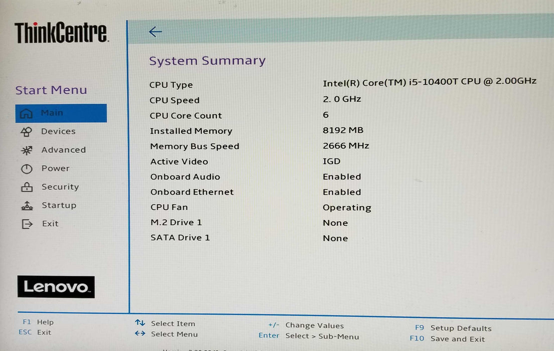 Lenovo ThinkCentre M70q Gen 2 USFF i5-10400T CPU 2.00GHz 8GB RAM - No HDD