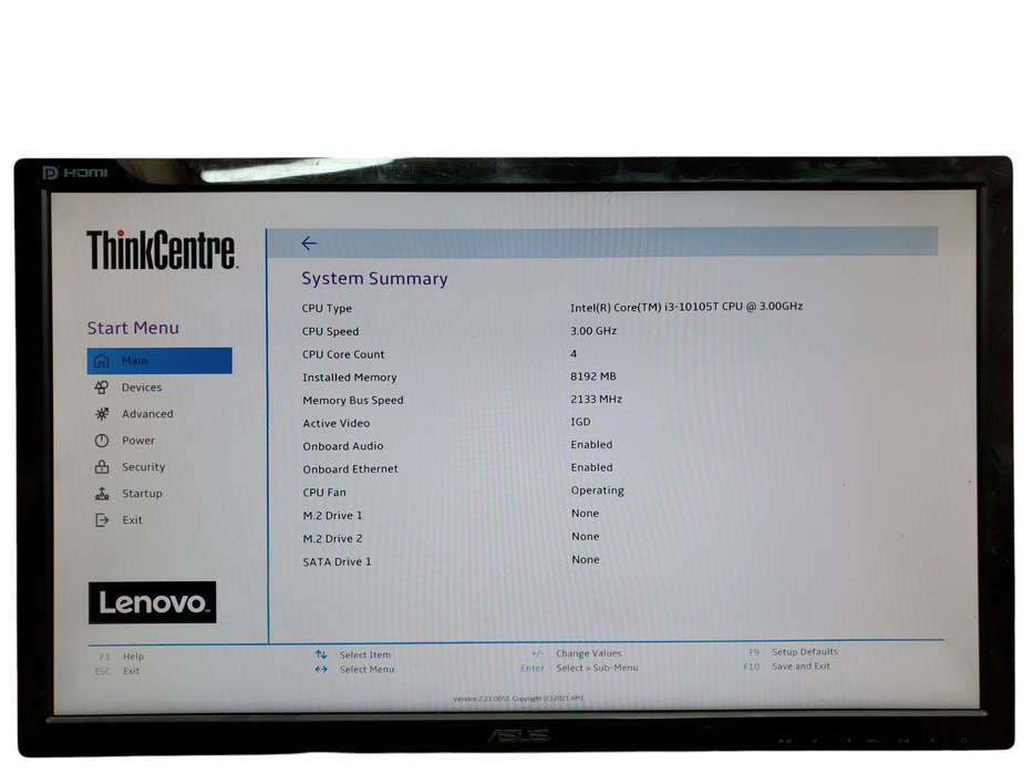 Lenovo ThinkCentre M70Q Gen 2, i3-10105T@3.00GHz, 8GB PC4, No HDD, No OS