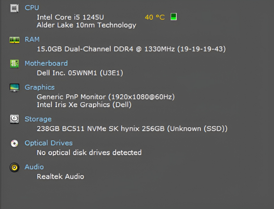 Dell Latitude 7330, i5-1245U, 16GB DDR4, 256GB NVMe, No Power Adapter  Lap200