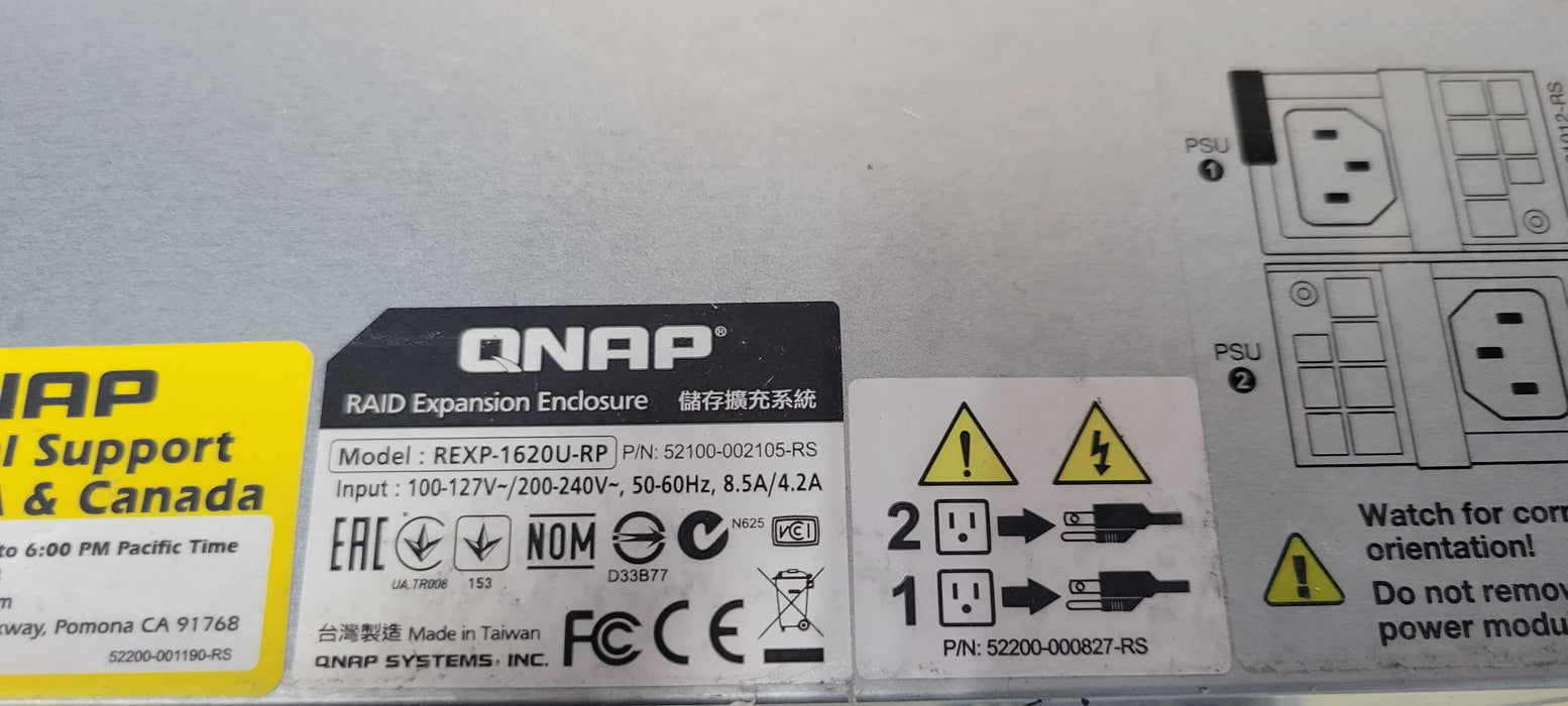 QNAP REXP-1620U-RP RAID Expansion enclosure w/ 11x 2TB HDDs, 1x PSU _