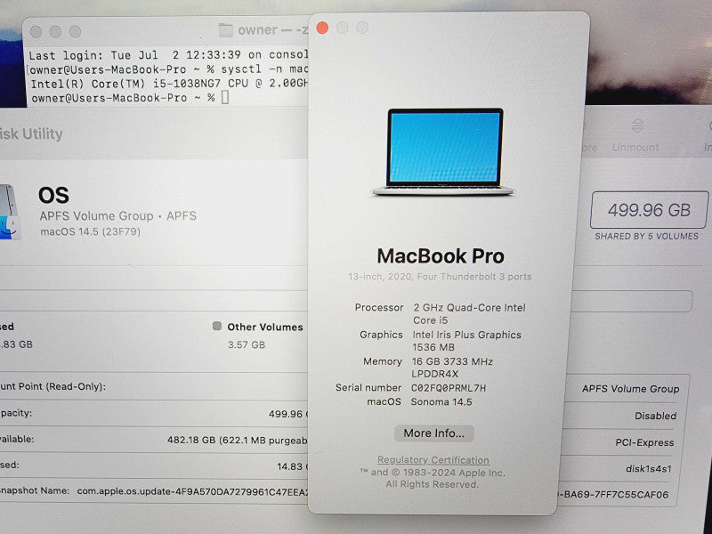 Apple Macbook Pro 2020 13\\" 4-Core i5-1030NG7 @ 2.0GHz 16GB DDR4 512GB SSD (