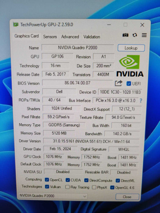 NVIDIA QUADRO P2000 5GB PCIE %