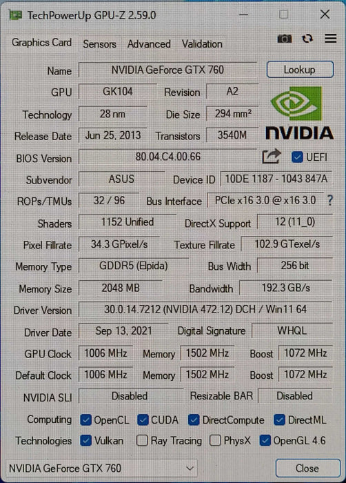 Asus GTX760-DC2OC-2GD5 DirectCU II 2GB GDDR5 PCI-E Graphics Card