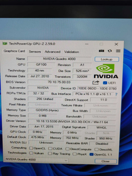 NVIDIA QUADRO 4000 2GB PCIE %