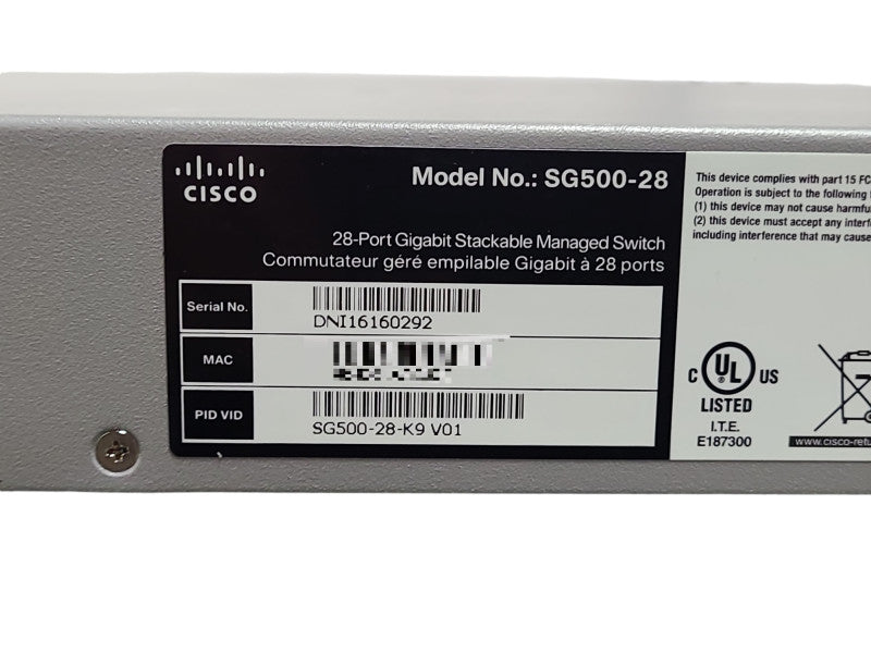 Cisco SG500-28, 28-Port Gigabit Stackable Managed Switch
