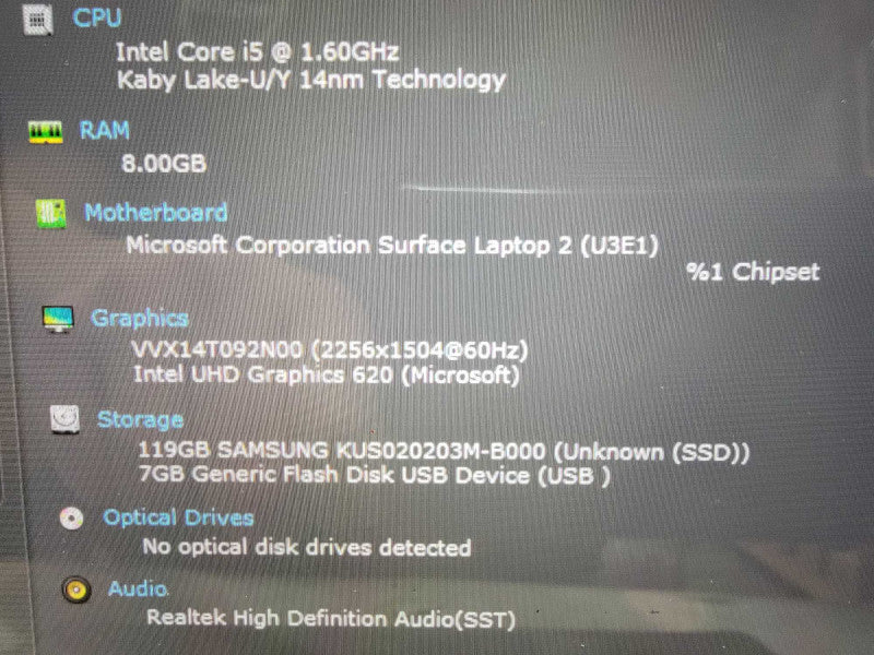 MS Surface Laptop 2 1769 | Core i5-8250 @1.6GHz | 8GB RAM | 128GB SSD  Lap200