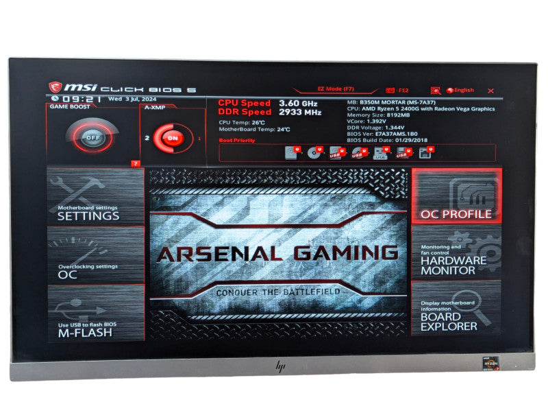 MSI B350M MORTAR Ryzen 5 24500G 8GB RAM  -