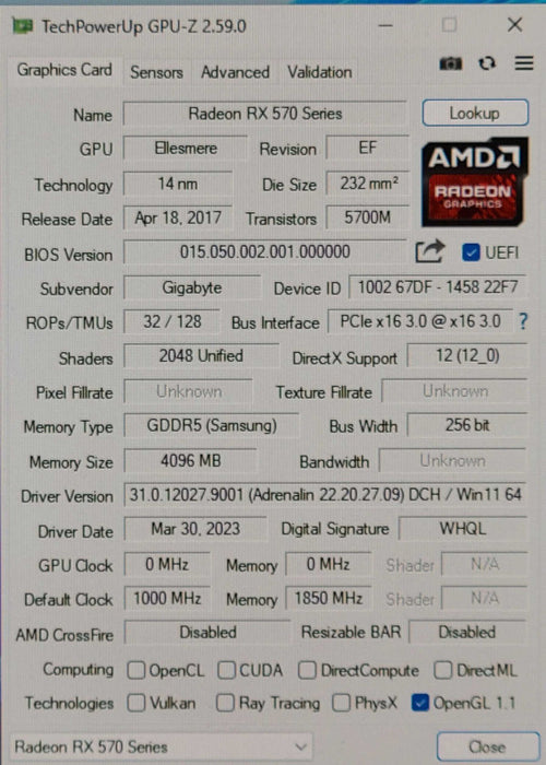 GIGABYTE Radeon RX 570 4GB Gaming 4G GDDR6 Graphics Card