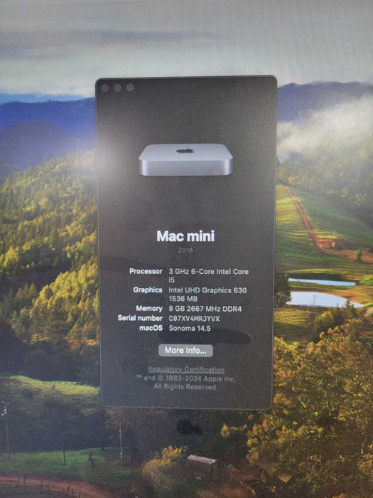 2018 Apple Mac Mini 3.0 GHz 6-Core i5-8500B 3.0 256GB PCI SSD 8GB RAM A1993 !