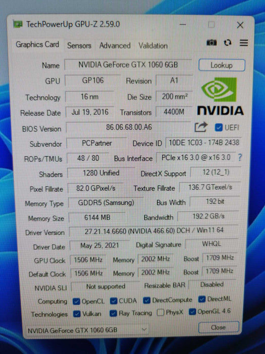 NVIDIA GTX 1060 6GB PCIE %