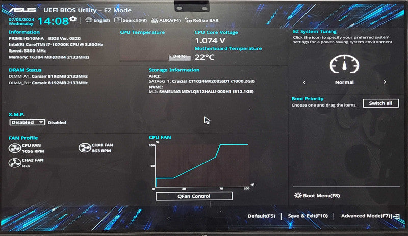 Custom PC/ASUS H510M-A, i7-10700K 3.80GHz, 16GB DDR4, 512GB NVMe, 1TB SSD