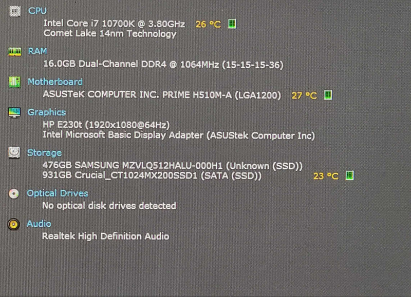 Custom PC/ASUS H510M-A, i7-10700K 3.80GHz, 16GB DDR4, 512GB NVMe, 1TB SSD