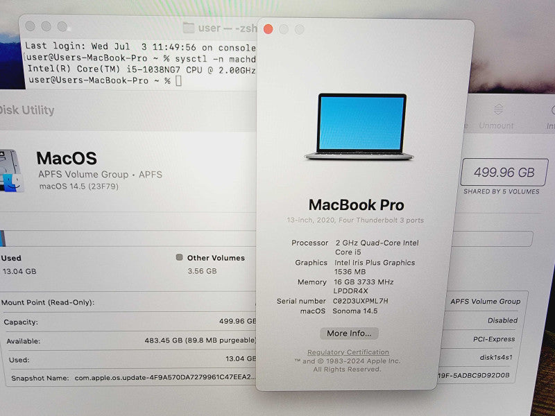 Apple Macbook Pro 2020 13\\" 4-Core i5-1038NG7 @ 2.0GHz 16GB DDR4 512GB SSD (