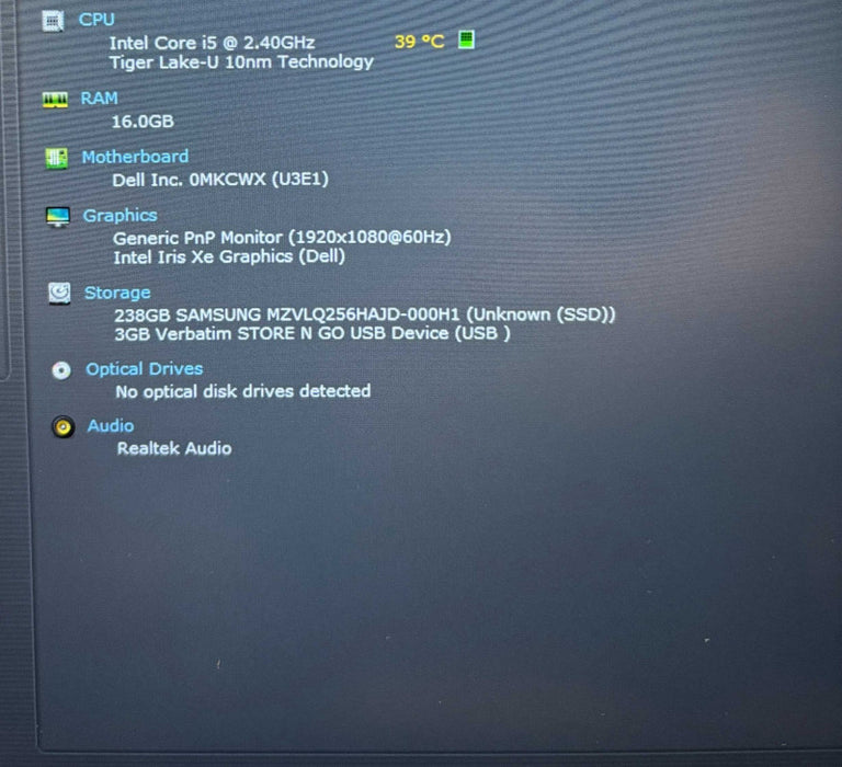 Dell Latitude 3420 Intel Core i5-1135G7@2.4GHz 16GBRAM 256GB SSD Q