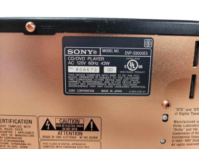 Sony DVP-S9000ES Super Audio CD Universal Player SACD/CD/DVD