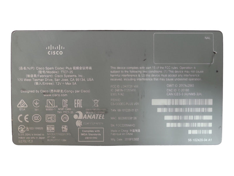 Cisco Spark Codec Plus TTC7-25 Video Conference Webex