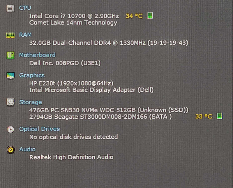 DELL OptiPlex 7090 Intel Core i7-10700 2.90GHz 8C, 32GB DDR4, 512GB NVMe, 3TB HDD