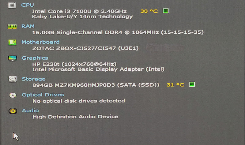 Zotac Zbox CI527 Nano, i3-7100U 2.40GHz, 16GB DDR4, 960GB SSD, WiFi