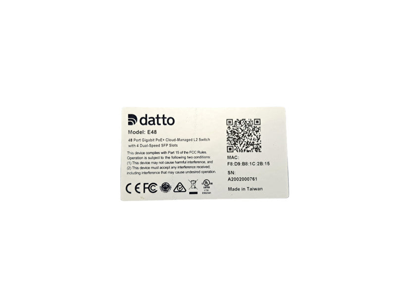 Datto E48 48-Port Gigabit PoE+ Cloud Managed L2 Switch with 4 Dual-Speed SFP