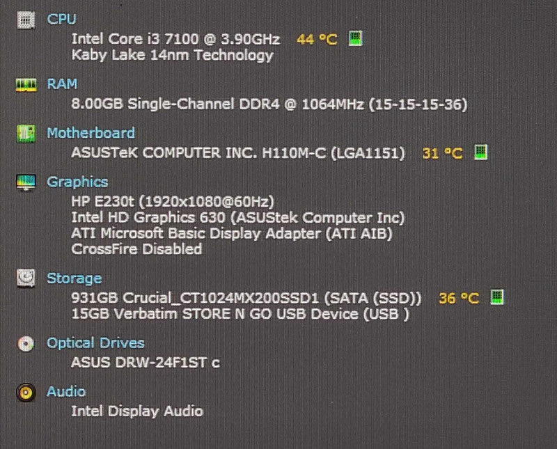 Custom PC/ASUS H110M-C, i3-7100 3.90GHz, 8GB DDR4, 1TB SSD, HD 630