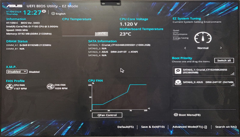 Custom PC/ASUS H110M-C, i3-7100 3.90GHz, 8GB DDR4, 1TB SSD, HD 630