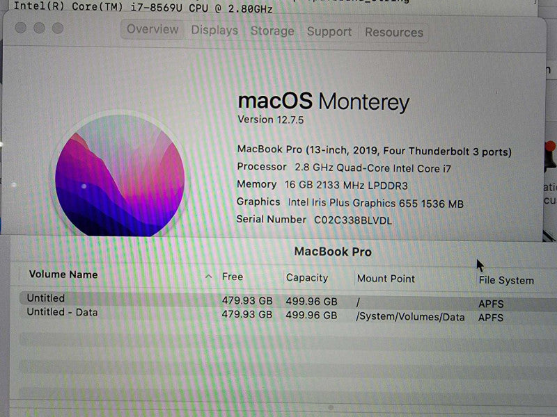 Apple MacBook Pro 2019 13\\" 4-Core I7-8569U@ 2.80GHz 16GB RAM 500GB SSD