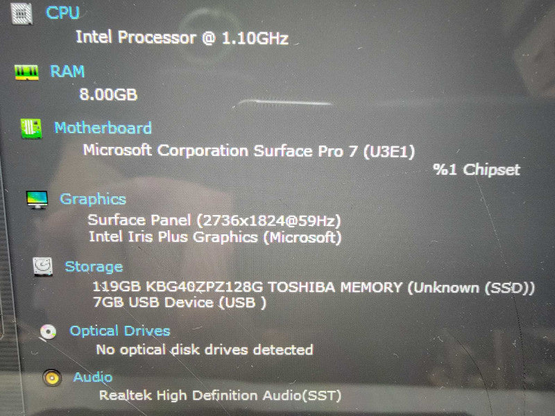 Microsoft Surface Pro 7 1866 | i5-1035G4 @1.1GHz | 8GB RAM | 128GB SSD - READ