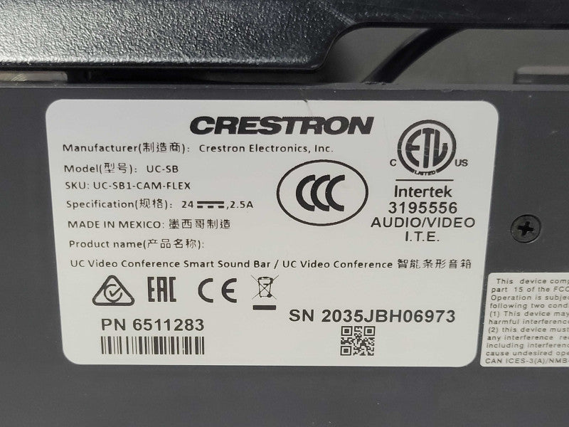 Crestron UC-SB1-CAM-FLEX UC Video Conference Smart Soundbar and Camera _