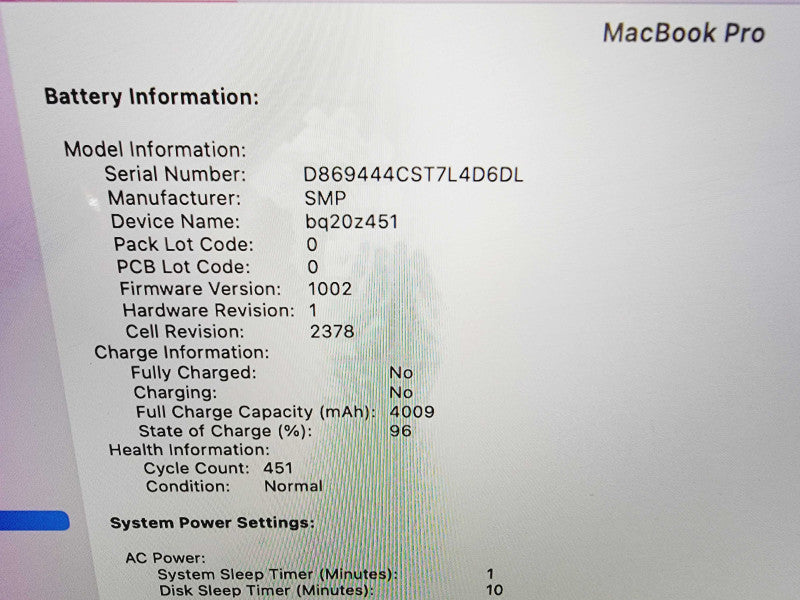 Apple Macbook Pro 2019 13\\" 4-Core i7-8557U @ 1.7GHz 16GB DDR3 250GB SSD (
