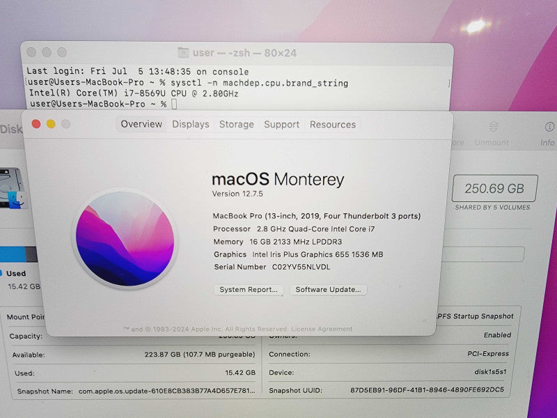 Apple Macbook Pro 2019 13\\" 4-Core i7-8569U @ 2.8GHz 16GB DDR3 256GB SSD (
