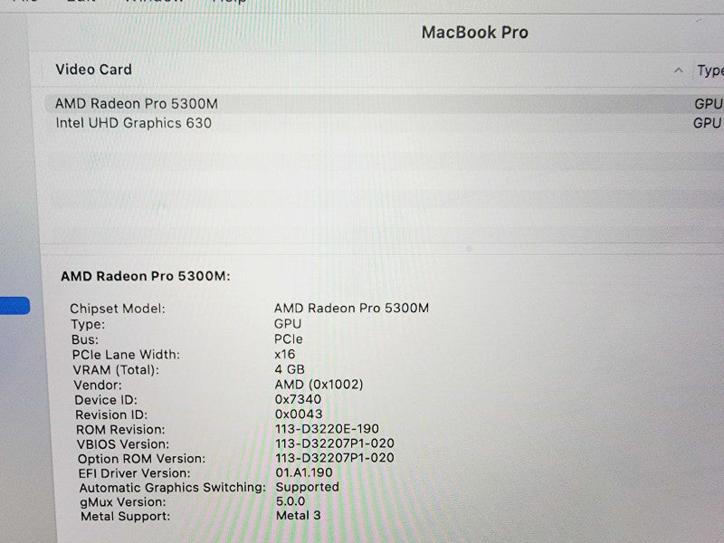 Apple Macbook Pro 2019 16\\" 6-Core i7-9750H @ 2.6GHz 16GB DDR4 512GB SSD Radeon Pro 5300M 4GB (