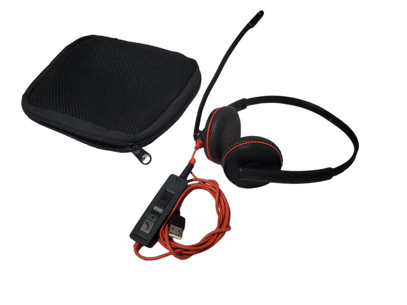 Poly Plantronics PLT Red Wire Headset + Microphone + Case, SEE Q_