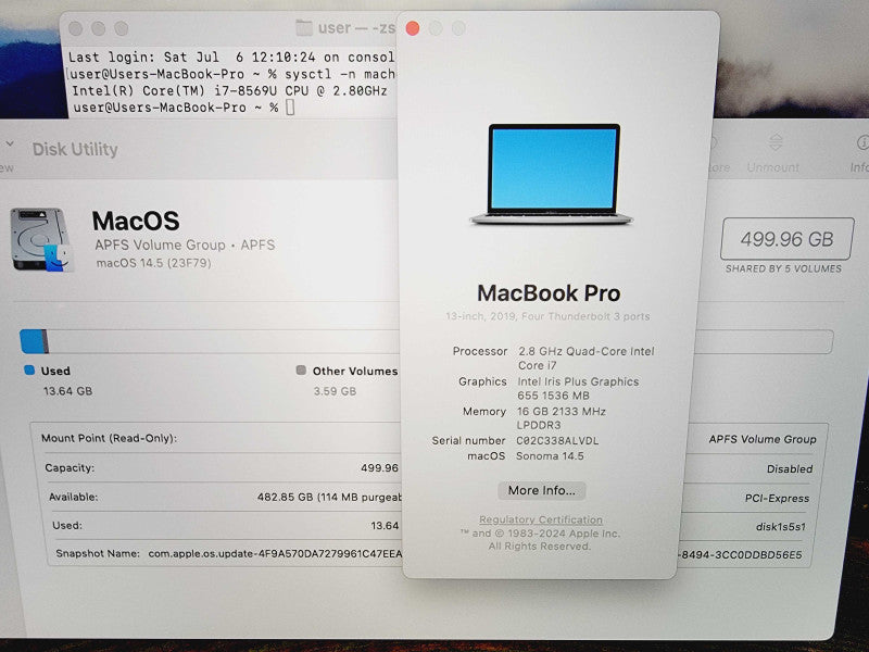 Apple Macbook Pro 2019 13\\" 4-Core i7-8569U @ 2.8GHz 16GB DDR3 512GB SSD (