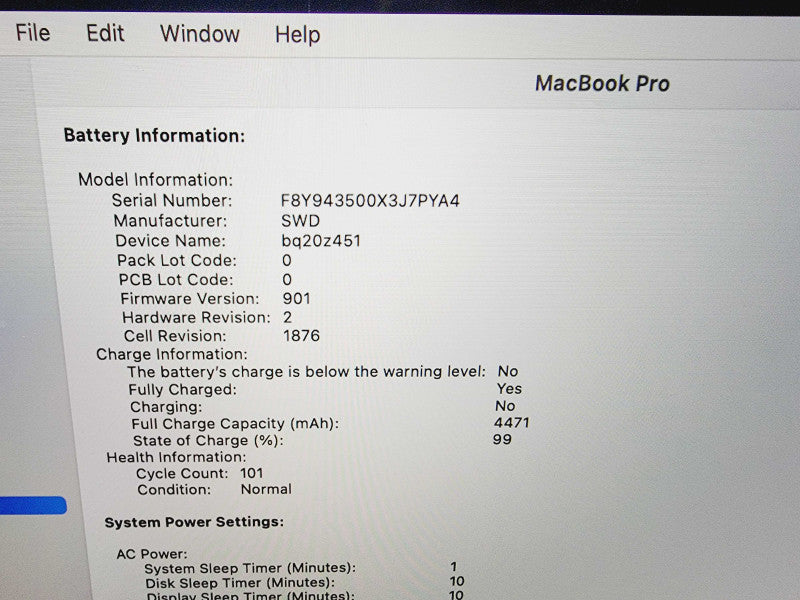 Apple Macbook Pro 2019 4-Core i7-8569U @ 2.8GHz 16GB DDR3 512GB SSD (