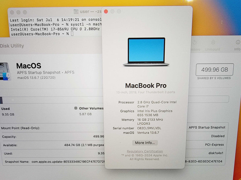 Apple Macbook Pro 2019 13\\" 4-Core i7-8569U @ 2.8GHz 16GB DDR3 512GB SSD (