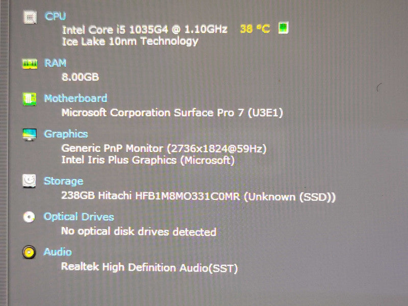 Microsoft Surface Pro 7 (1866) Core i5-1035G4 1.1GHz, 8GB, 256GB SSD w/ Power Q_ Lap200