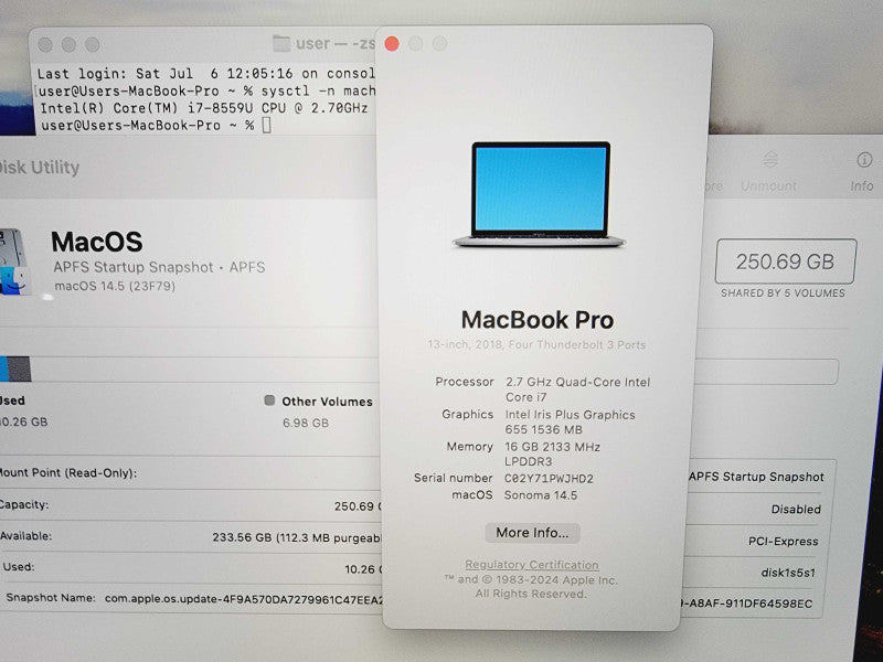 Apple Macbook Pro 2019 13\\" 4-Core i7-8569U @ 2.7GHz 16GB DDR3 256GB SSD (
