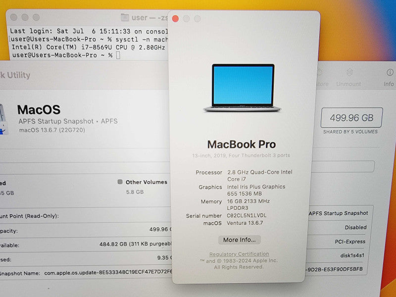 Apple Macbook Pro 2019 13\\" 4-Core i7-8569U @ 2.8GHz 16GB DDR3 512GB SSD (