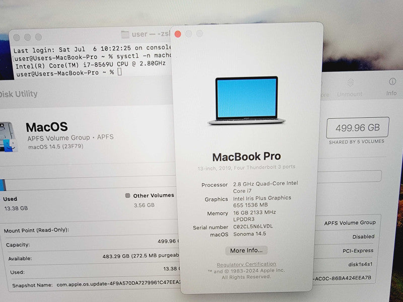 Apple Macbook Pro 2019 13\\" 4-Core i7-8569U @ 2.8GHz 16GB DDR3 512GB SSD (