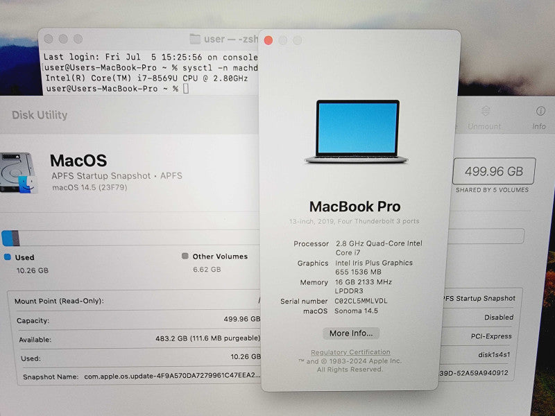Apple Macbook Pro 2019 13\\" 4-Core i7-8569U @ 2.8GHz 16GB DDR3 512GB SSD (