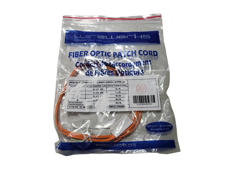 Wirewerks MTRJ-SC, MM, 62.5/125 Grade3 Duplex 1.8, OFNR, 1Meter cable Q$