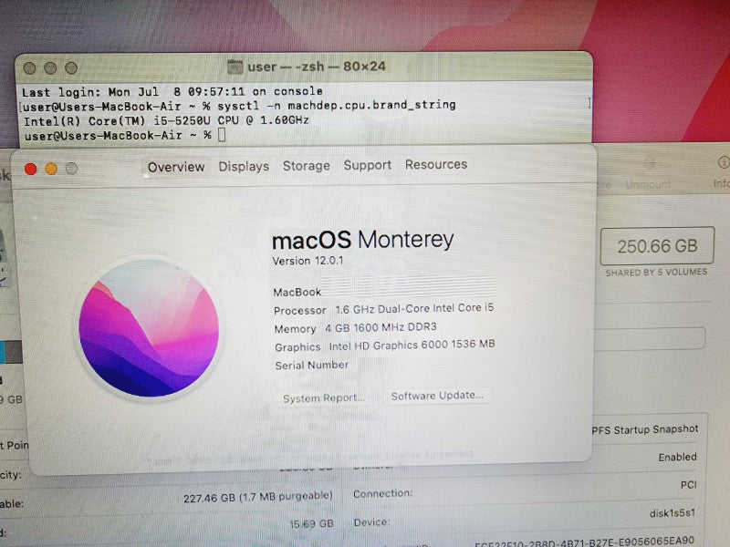 Apple Macbook Air 2015 13\\" 2-Core i5-5250U @ 1.6GHz 4GB DDR3 256GB SSD (
