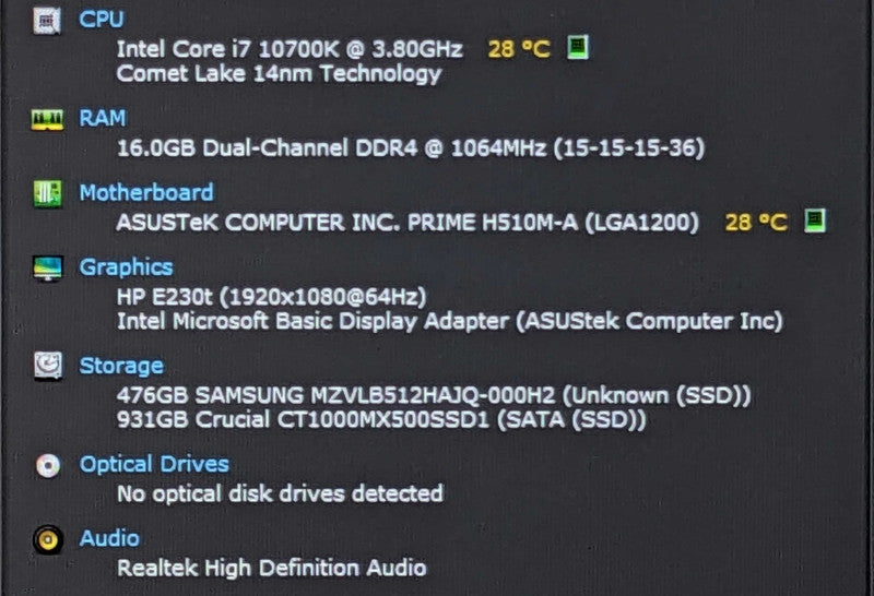 Custom PC/ASUS H510M-A, i7-10700K 3.80GHz, 16GB DDR4, 512GB NVMe, 1TB SSD