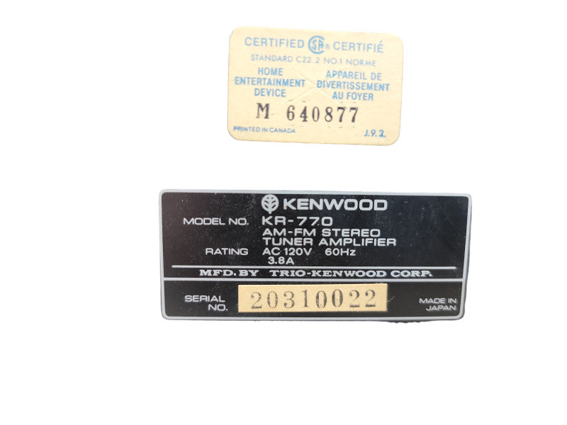 Kenwood KR-770 Vintage 2 Channel Receiver